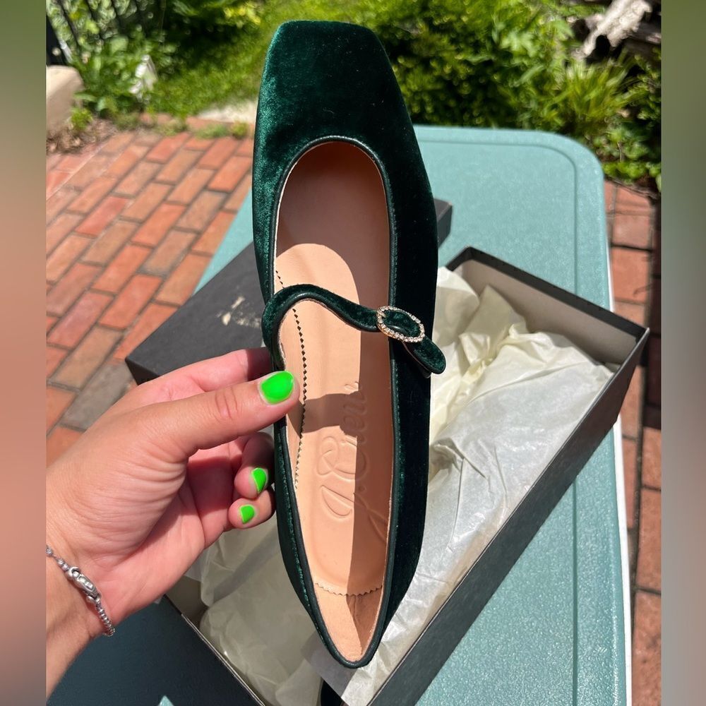 J Crew Anya Mary Jane Flats in Emerald Velvet NIB - Picture 6 of 9